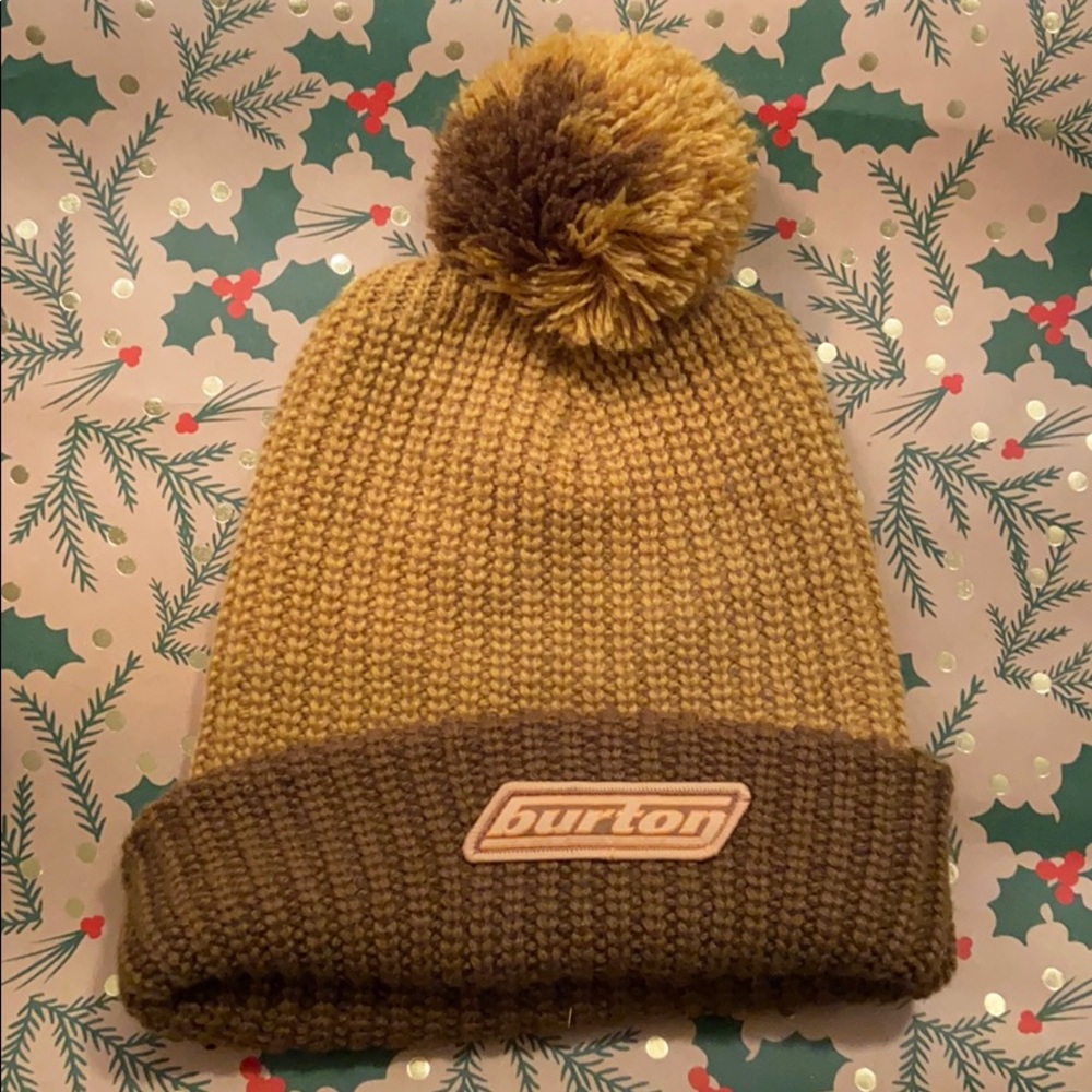 BURTON Brown/Mustard Yellow Beanie with Pom-Pom